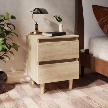 Pack 2 Uds Mesitas De Noche, Mesilla Patas De Madera Roble Sonoma 40x35x50 Cm