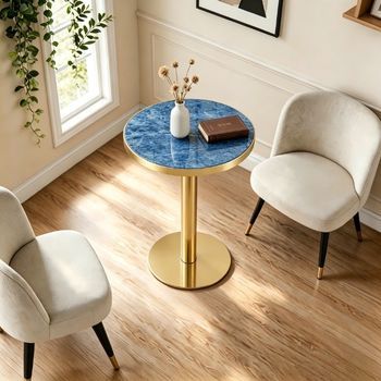 Mesa Auxiliar Redonda Moderna - Mueble Auxiliar - Mdf Y Metal - Azul (60x60x74cm)