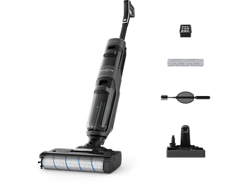 Fregona eléctrica - Rowenta X Clean 4 GZ5035, 2 en 1, Aspira y friega, Sin cables, 200 W, Smart, Autonomía 50 min, Autolimpieza, Negro
