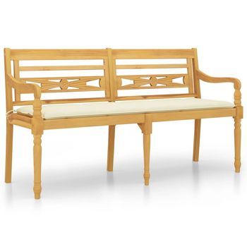 Banco Batavia Cojín Color Crema Madera Maciza De Teca 150 Cm