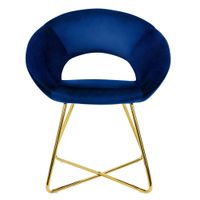 silla de comedor aspecto terciopelo azul patas de metal doradas