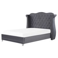 cama con somier de terciopelo gris 160 x 200 cm listones cabecero capitone ayette