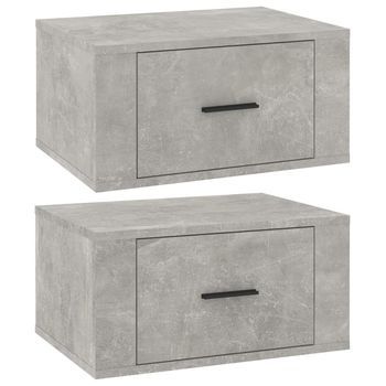 Pack 2 Uds Mesitas De Noche | Mesa Auxiliar | Mesilla De Pared Gris Hormigón 50x36x25 Cm