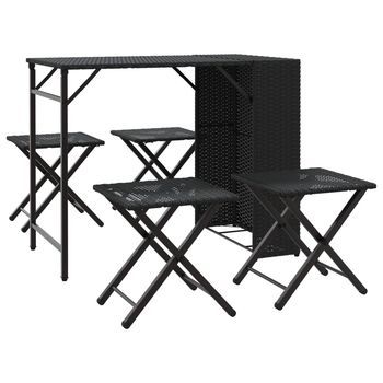 Juego De Comedor De Jardín Plegable 5 Uds | Juego De Muebles De Jardín Ratán Pe Negro