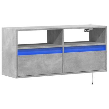 Mueble Tv - Mesa De Tv De Pared Con Luces Led Gris Hormigón 100x31x45 Cm