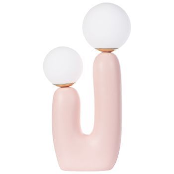 Lámpara De Mesa Decorativa Estilo Retro 2 Pantallas Esféricas Base En Forma De U Rosa Tulun
