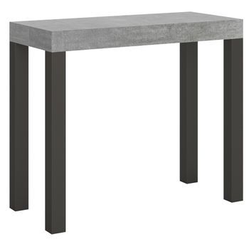 Consola Extensible Evy Gris Hormigón Con Patas De Metal Antracita, 14 Plazas, De 40 A 300 Cm-soporte 2 Pies
