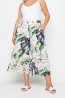 yours pantalones capri anchos rosas con estampado tropical mujer curvy y tallas grandes yours