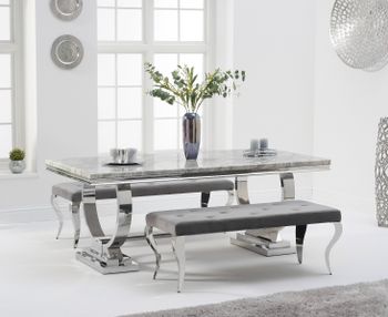 Haven 180cm Grey Marble Table With Grey Velvet Fitzrovia Bench