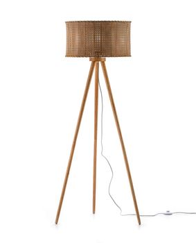 Lámpara de pie trípode madera y mimbre natural 150 cm E27