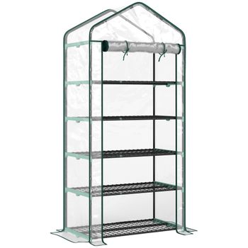 Outsunny Invernadero de jardín PVC con estantes 5 niveles, invernadero de balcón, chasis de acero, puerta con cremallera, 90x49x193cm, transparente   Aosom España