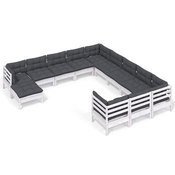 Muebles De Jardín 12 Pzas Con Cojines Blanco Madera De Pino Vidaxl