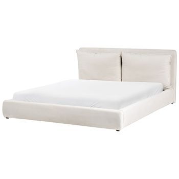 Cama Moderna De Tela 180 X 200 Cm Cabecero Tapizado Y Acolchado Beige Bajonna