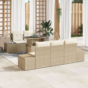 Juego De Sofás De Jardín De 6 Piezas Con Cojines Beige Ratán Sintético V2116 Unico / Beige