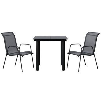 Juego De Comedor Para Jardín 3 Piezas | Mueble De Jardín Acero Y Textilene Negro