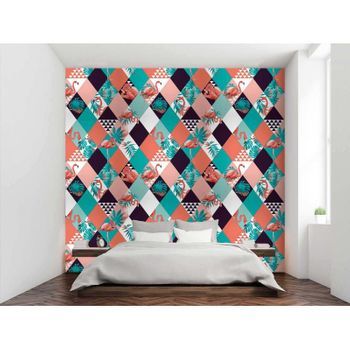 Fotomural Vinilo Flamencos Geometrico Tropical 100 X 70 Cm