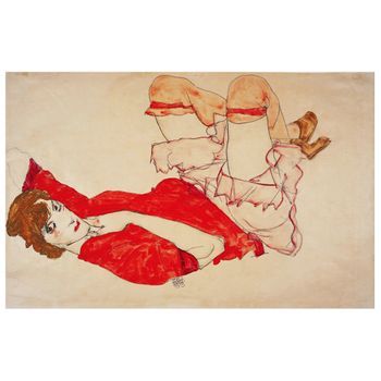 Legendarte - Cuadro Lienzo, Impresión Digital - Wally Con Camisa Roja - Egon Schiele - Decoración Pared Cm. 60x90