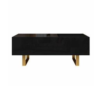 Mesa de centro elevable 100x50 cm - con almacenamiento, cajón y patas de hierro, acabado brillante - negro