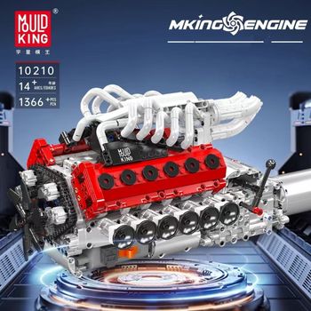 Mould King 10210, bloques de construcción de un motor V12, 1366 piezas, modelo de motor mecánico, juguete de ensamblaje para adultos.