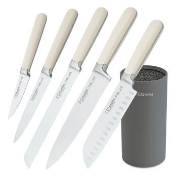 3 Claveles Polar - Juego De 5 Cuchillos De Cocina En Acero Forjado Con Soporte Incluido