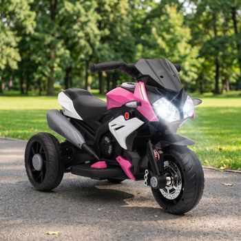 Moto Eléctrica Infantil Con 3 Ruedas Música Y Faro Led Rosa Homcom