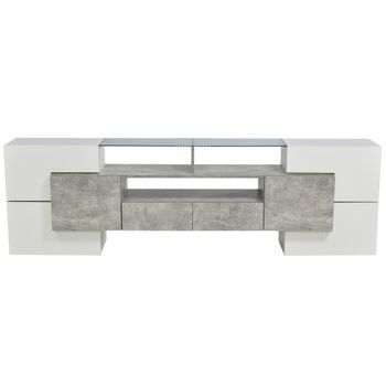 Mueble Tv Moderno De 200 Cm, Blanco Brillo Y Gris, Iluminación Led Multicolor