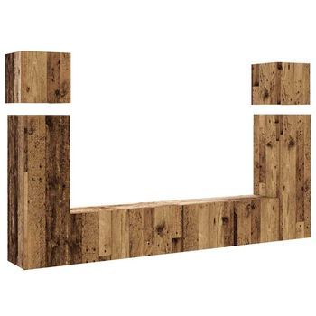 Conjunto De Mueble De Tv 8 Uds | Mueble De Salón | Gabinete De Tv Montado La Pared Madera Vieja