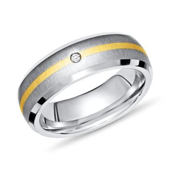 Anillo moderno de titanio con incrustaciones de oro y diamantes