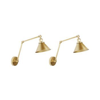Conjunto De 2 Lámparas De Pared Modernas Pantalla De Metal Brazo Oscilante Ajustable Dorado Narva