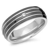 anillo acero inoxidable pulido 6mm circonita ranura brillante