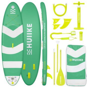 Tabla Paddle Surf Hinchable Con Accesorios, Huiike | Sup Con Remo, Quillas, Inflador, Verde, 10´