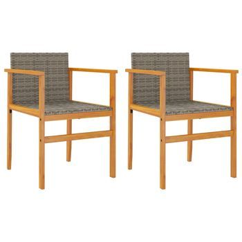 Pack 2 Uds Sillas De Jardín | Silla De Exterior | Sillón Madera Maciza Y Ratán Sintético Gris