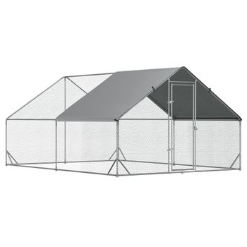 PawHut Gallinero Exterior Grande de Acero Galvanizado para 8-12 Gallinas con Techo de PE y Cerradura para Conejos Aves 3x4x2 m Plata   Aosom España