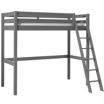 Cama Alta 90x200 Cm Pino Macizo Gris Pino