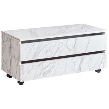 Mueble De Baño Mdp Material Sintético Con Ruedas 2 Cajones Almacenaje Mueble Baño Blanco Efecto Mármol Teresina