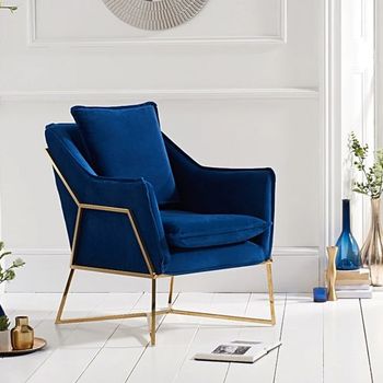 Lara Blue Velvet Accent Chair with Gold Legs