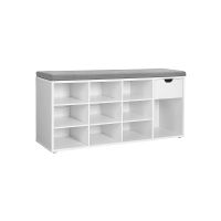 banco para zapatos con compartimentos abiertos blanco  gris