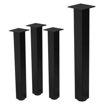 Set 4x Patas De Mesa 72 Cm Regulables De Acero 8x8 Cm Negro Brillante