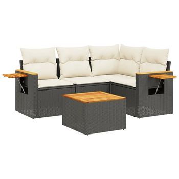 Set De Muebles De Jardín 5 Uds | Mesa Y Sillas Y Cojines Ratán Sintético Negro