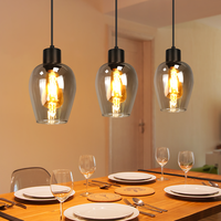 lampara colgante de mesa de comedor nettlife negra - lampara colgante vintage de vidrio ahumado con una sola llama e27 sin fuente de luz