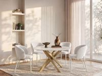 mesa de comedor ceramica blanco dorado