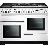 rangemaster professional deluxe 110 dual fuel range cooker - white  chrome white