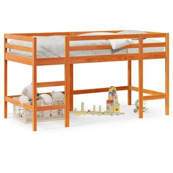 Cama Alta De Niños Con Escalera Madera Maciza Marrón 80x200 Cm Vidaxl