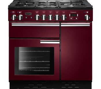 RANGEMASTER Professional 90 Dual Fuel Range Cooker - Cranberry & Chrome, Cranberry