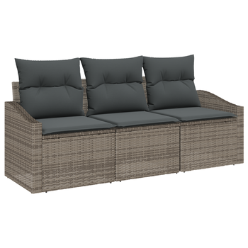 Conjunto De Sofá De Jardín De 3 Uds Con Cojines Gris Poliratán Cfw883710
