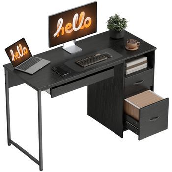 Escritorio Moderno Con Cajones De Melamina Y Acero, 120 X 52,3 X 76 Cm – Negro