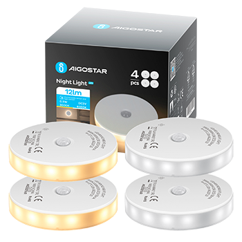Aigostar 4 Piezas 3000K/6500K Luz Nocturna Magnética LED con Sensor de Movimiento, Luz Armario Adhesiva USB Recargable, 0.5W Luz Noche para Habitación, Pasillo, Cocina, Escaleras