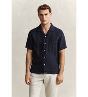 gant para hombre 3261120 camisa de lino de manga corta marino xxl casual