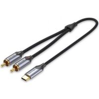 cable conversor vention bguhi usb tipo-c a 2x rca macho 3m gris chip jieli blindaje