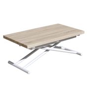 mesa centro convertible en mesa comedor roble y patas blancas